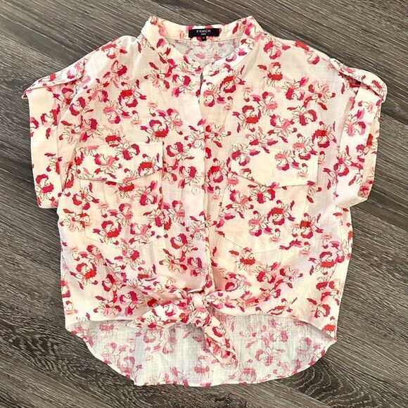 FRNCH Paris short sleeve tie front button down - Picture 1 of 7